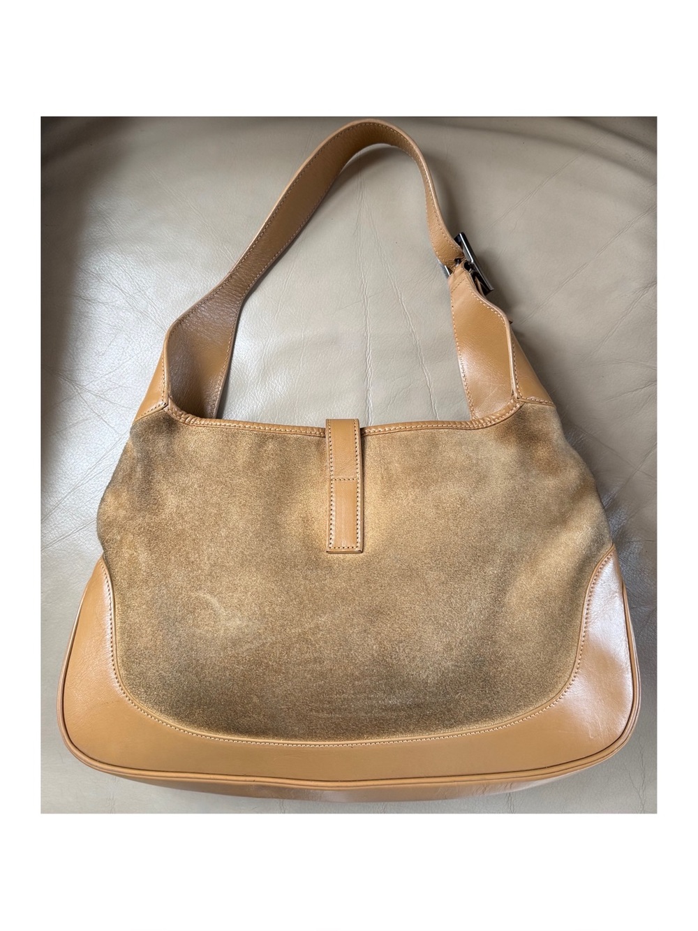 Authentic Vintage Gucci Jackie Tan Suede Leather Shoulder Bag - Picture 2 of 13